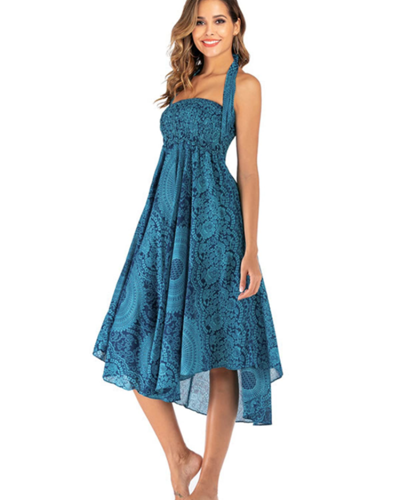 Sienna Women’s Boho Maxi Dress – 2-in-1 Halter A-Line Viscose Dress