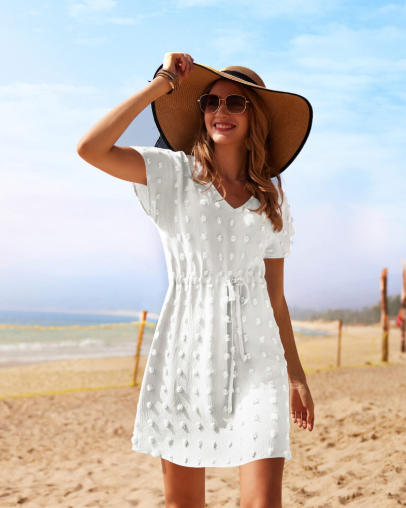 Sophie Women’s Beach Dress – V-Neck Swim Cover-Up with Drawstring Waist