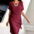 Elena Women’s Chiffon Tiered Dress – Elegant Short Sleeve Midi Dress with Flowy Fit