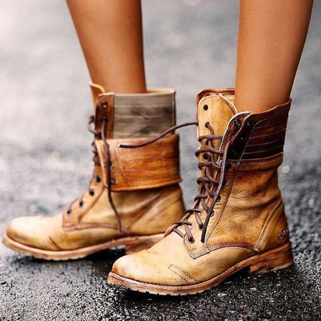 Ambre Women’s Leather Ankle Boots – Elegant Lace-Up Boots with Comfortable Fit
