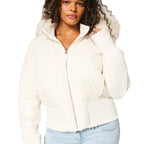 Elena Women’s Winter Coat – Warm Cropped Jacket with Faux Fur Hood & Insulated Lining