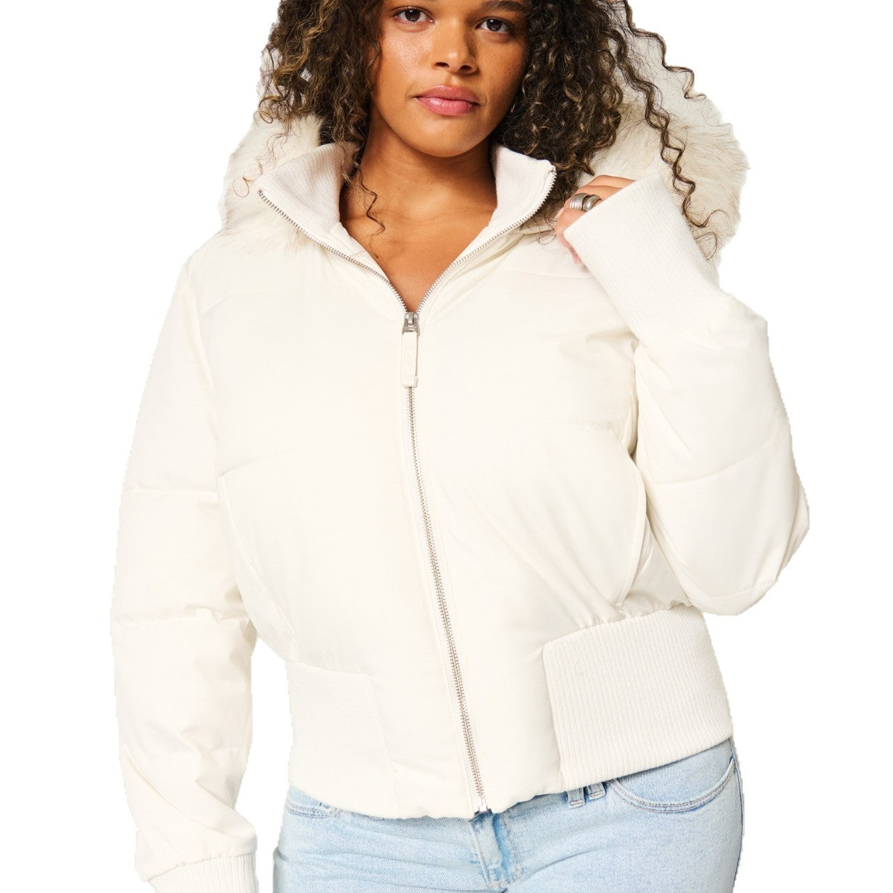 Elena Women’s Winter Coat – Warm Cropped Jacket with Faux Fur Hood & Insulated Lining