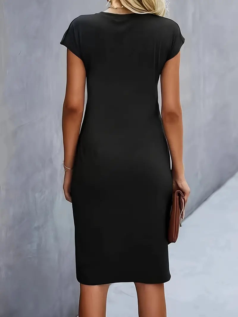 Mylene Women’s Midi Dress – Elegant Round Neck Dress with Flattering Modern Fit