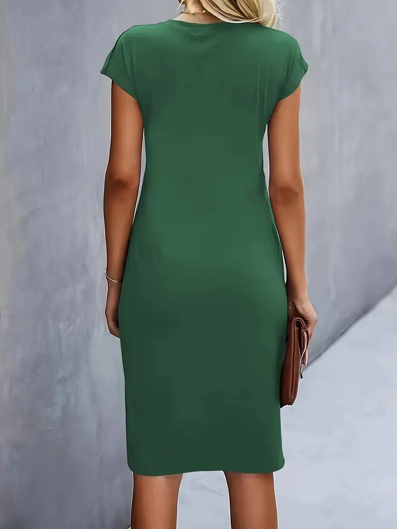 Mylene Women’s Midi Dress – Elegant Round Neck Dress with Flattering Modern Fit