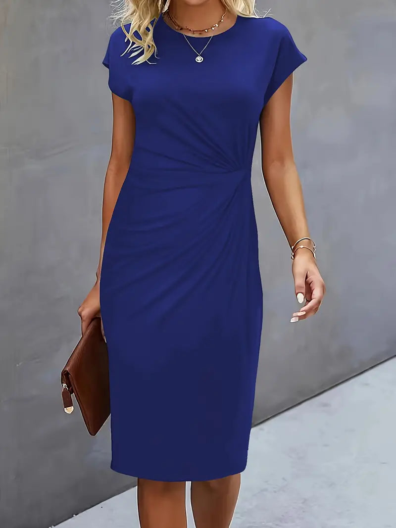 Mylene Women’s Midi Dress – Elegant Round Neck Dress with Flattering Modern Fit