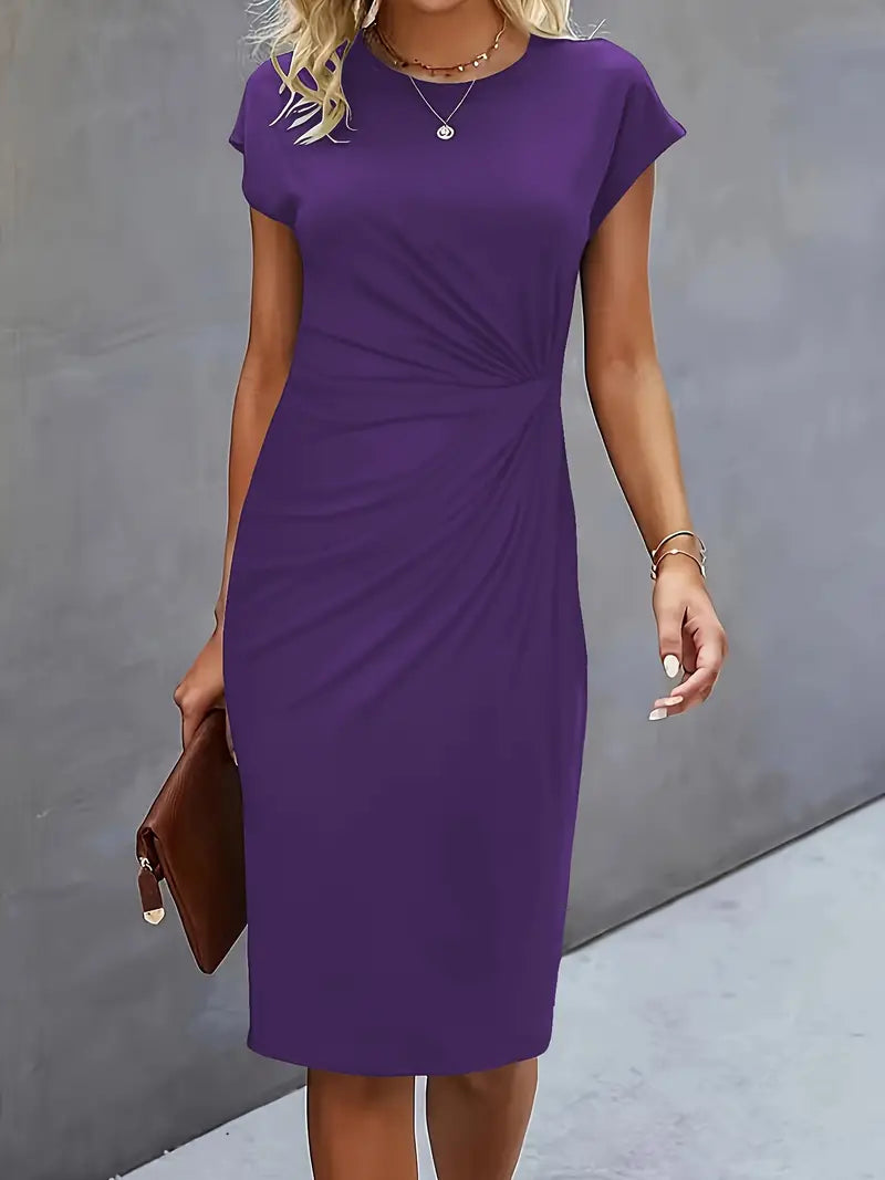 Mylene Women’s Midi Dress – Elegant Round Neck Dress with Flattering Modern Fit