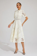 Giada Women’s Lace Midi Dress – Elegant Cut-Out Party Dress with Short Sleeves