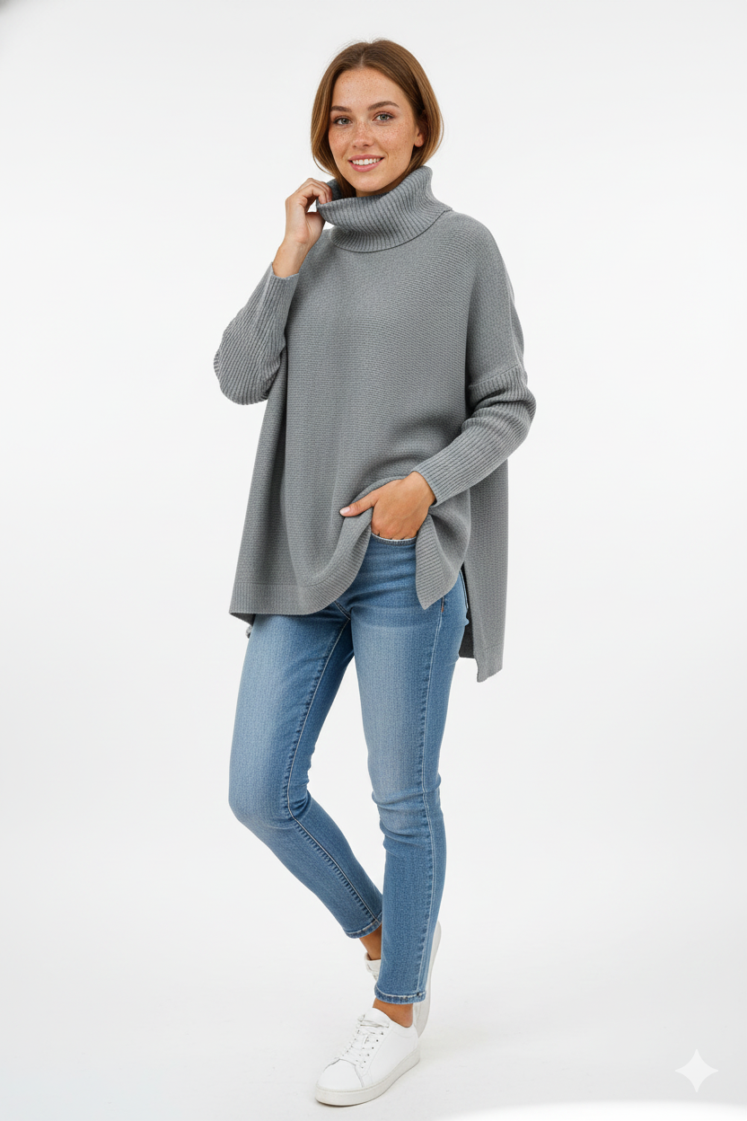 Gracie Women’s Oversized Turtleneck Jumper – Soft Warm Knit Autumn Winter Sweater