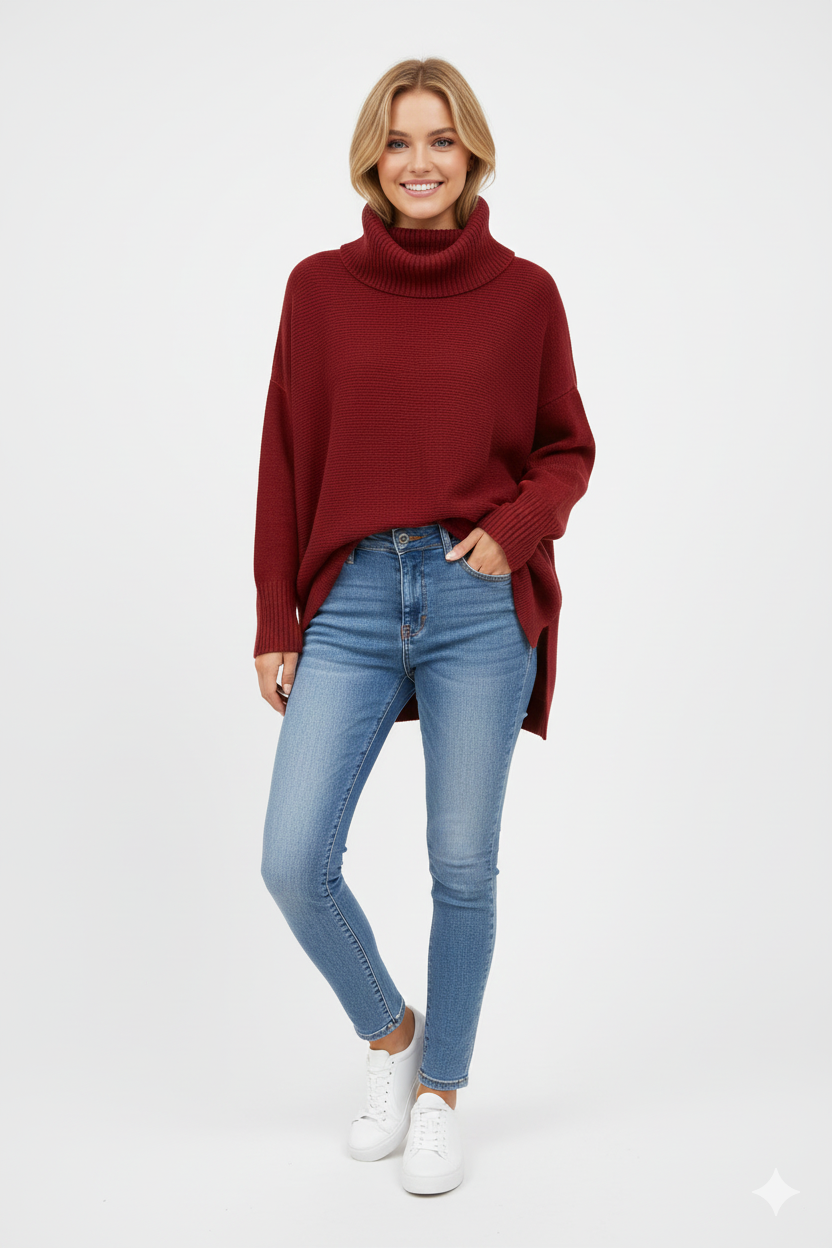 Gracie Women’s Oversized Turtleneck Jumper – Soft Warm Knit Autumn Winter Sweater