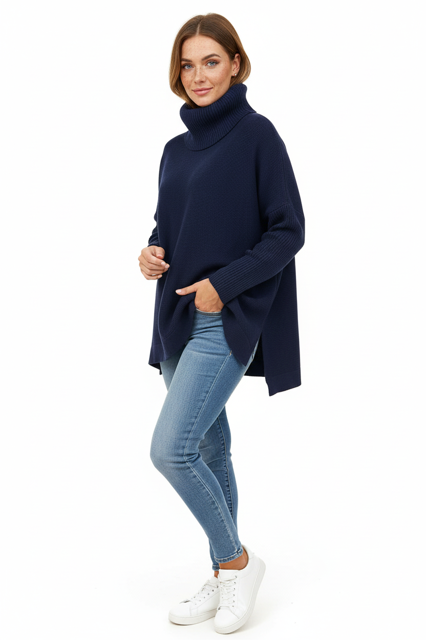 Gracie Women’s Oversized Turtleneck Jumper – Soft Warm Knit Autumn Winter Sweater