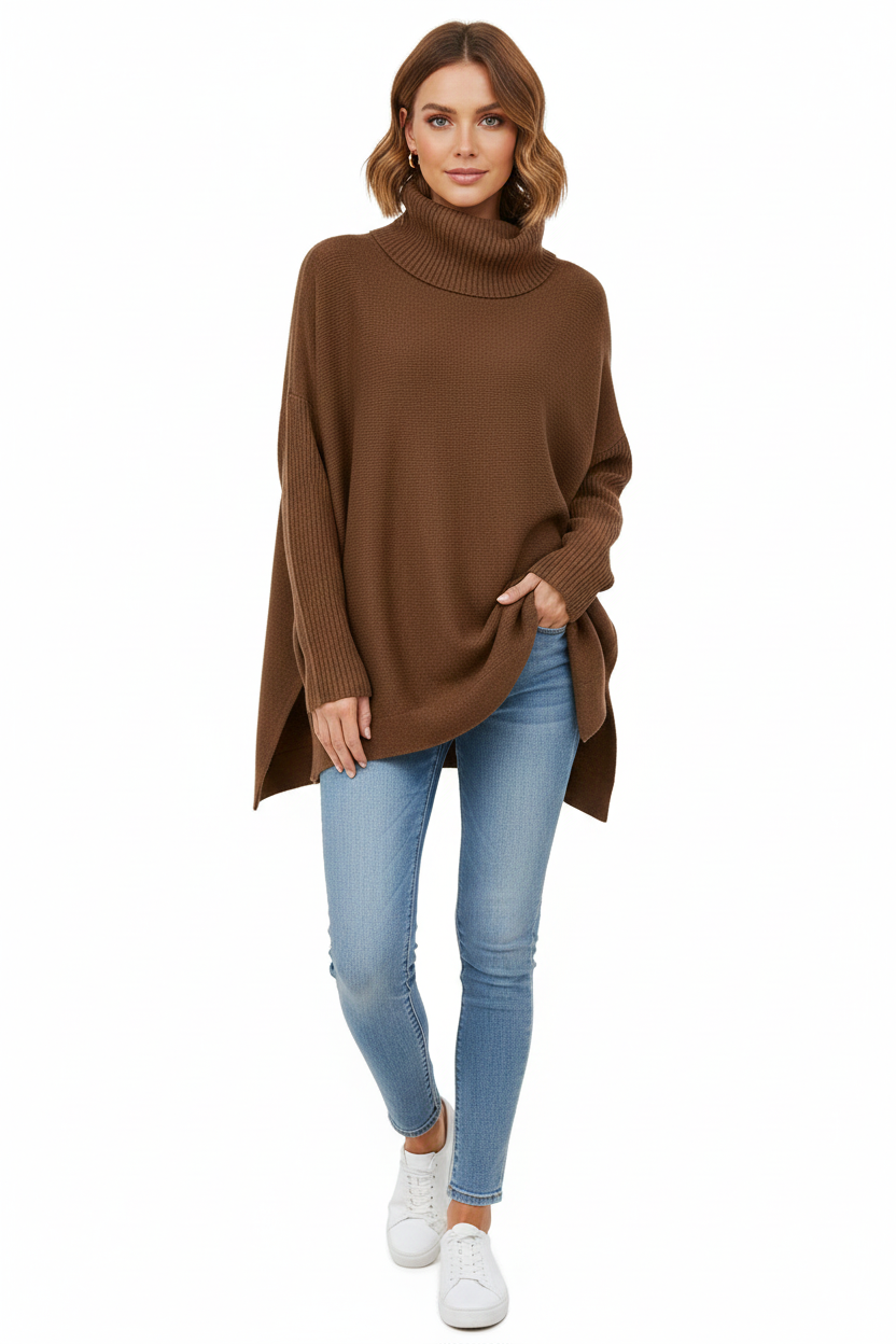 Gracie Women’s Oversized Turtleneck Jumper – Soft Warm Knit Autumn Winter Sweater