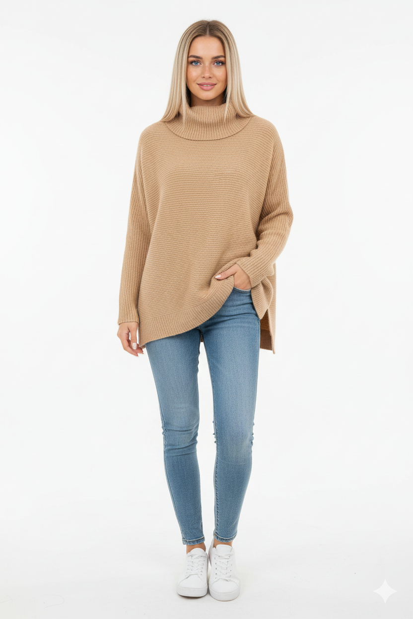 Gracie Women’s Oversized Turtleneck Jumper – Soft Warm Knit Autumn Winter Sweater