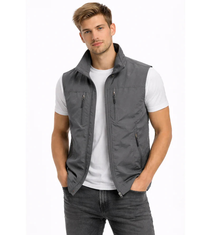 Logan Men’s Outdoor Vest – Zip Bodywarmer with Stand Collar & 4 Pockets