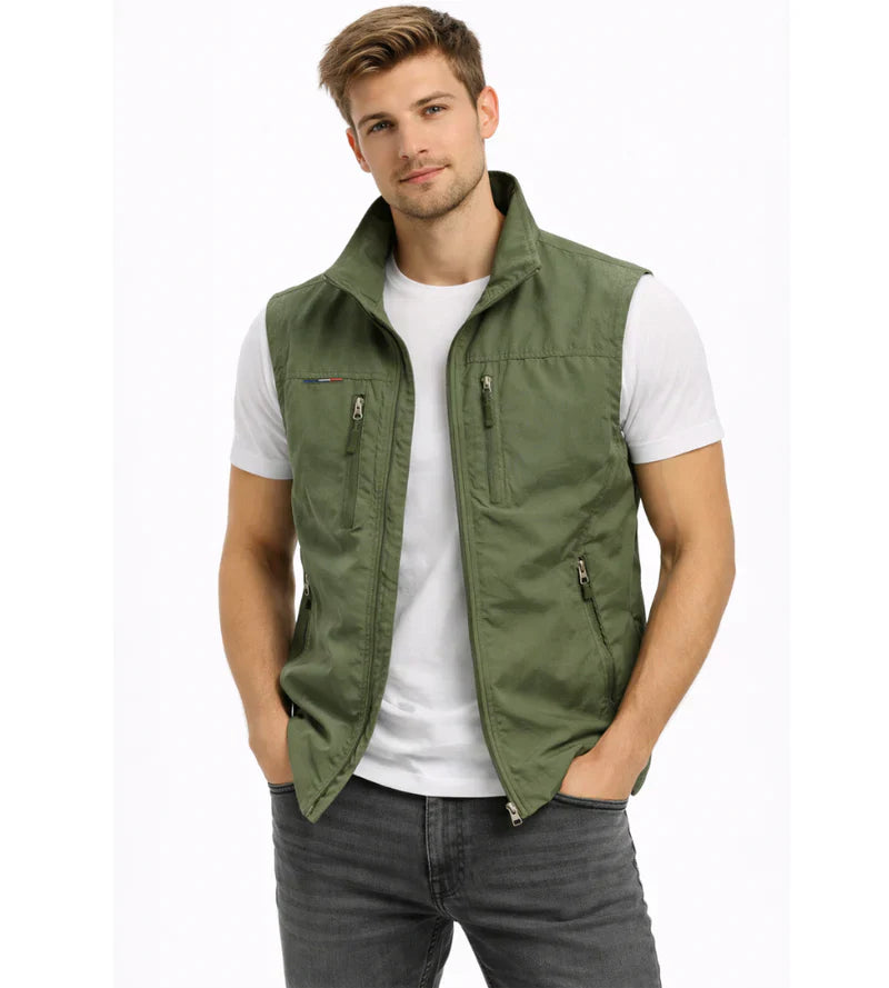 Logan Men’s Outdoor Vest – Zip Bodywarmer with Stand Collar & 4 Pockets