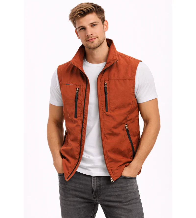 Logan Men’s Outdoor Vest – Zip Bodywarmer with Stand Collar & 4 Pockets