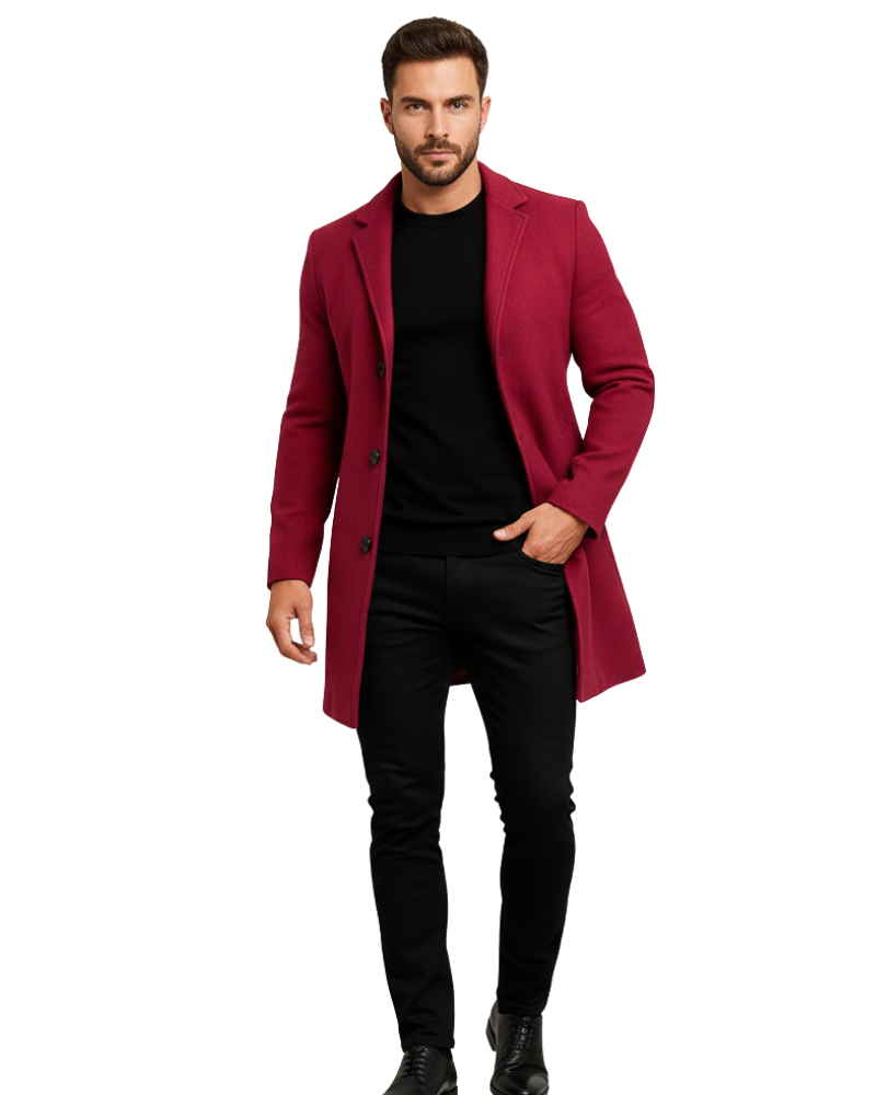 Ian Men’s Winter Coat – Long Windproof Overcoat with Classic Lapel & Regular Fit