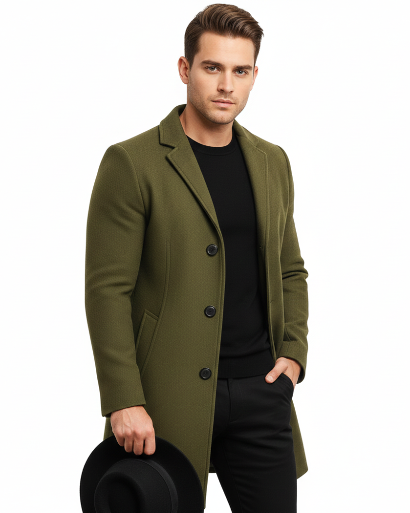 Ian Men’s Winter Coat – Long Windproof Overcoat with Classic Lapel & Regular Fit