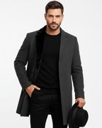 Ian Men’s Winter Coat – Long Windproof Overcoat with Classic Lapel & Regular Fit