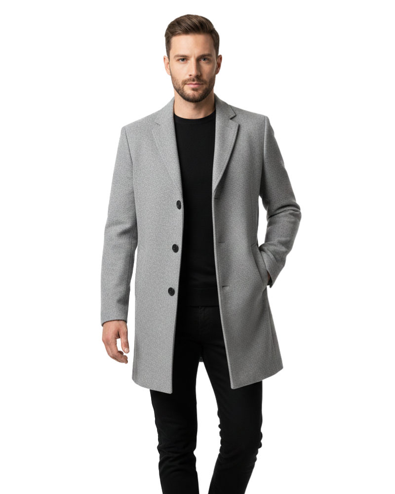Ian Men’s Winter Coat – Long Windproof Overcoat with Classic Lapel & Regular Fit