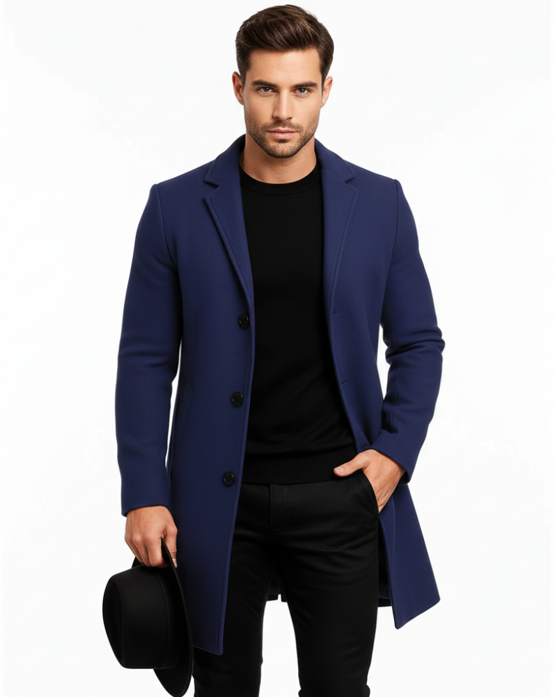 Ian Men’s Winter Coat – Long Windproof Overcoat with Classic Lapel & Regular Fit