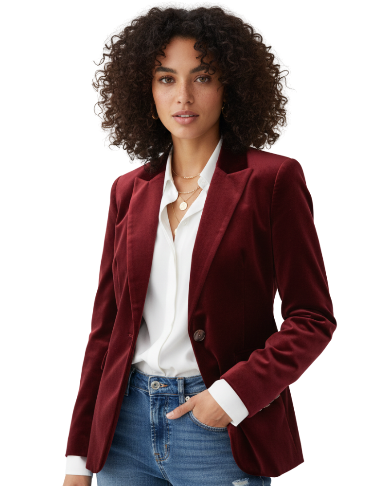 Haydee Women’s Velvet Blazer – Elegant Green Jacket with Gold Buttons & Tailored Fit