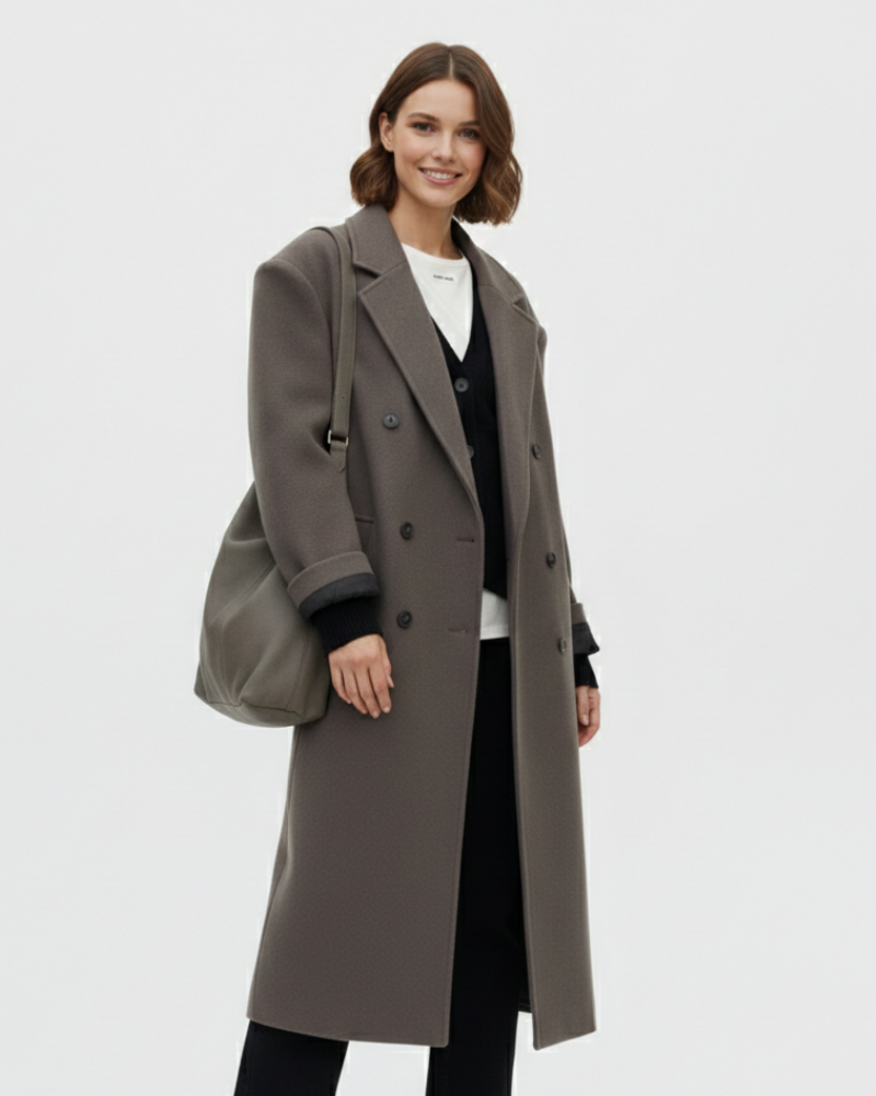 Claudia Women’s Oversized Winter Coat – Elegant Double-Breasted Long Wool Blend Jacket