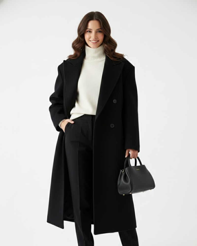 Claudia Women’s Oversized Winter Coat – Elegant Double-Breasted Long Wool Blend Jacket