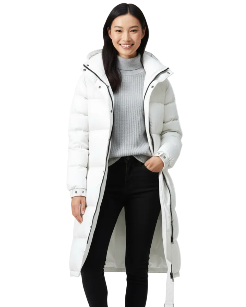 Zahra Women’s Long Winter Coat – Quilted Hooded Jacket with Warm Insulated Fit