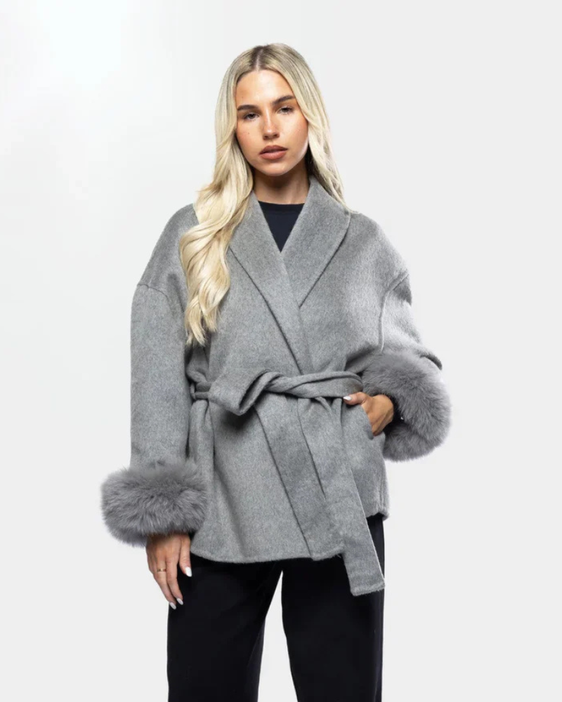 Livia Women’s Luxury Winter Coat – Long Belted Faux Fur Coat with Elegant Fit