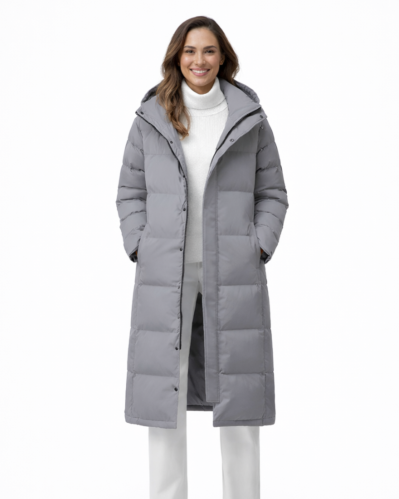 Zahra Women’s Long Winter Coat – Quilted Hooded Jacket with Warm Insulated Fit