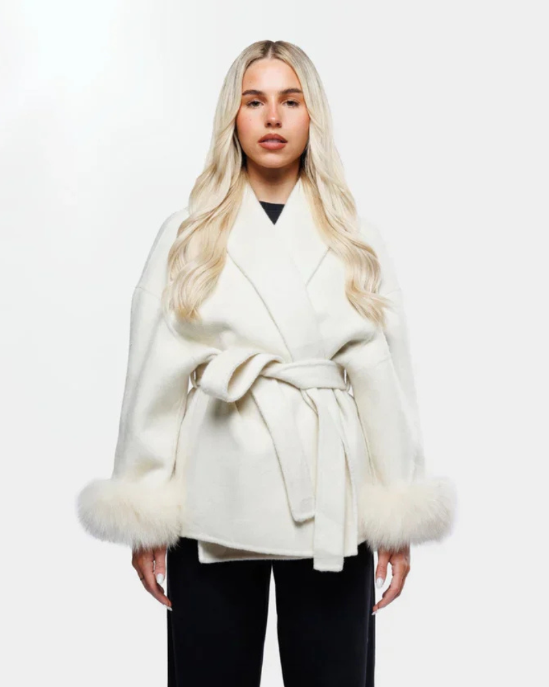 Livia Women’s Luxury Winter Coat – Long Belted Faux Fur Coat with Elegant Fit