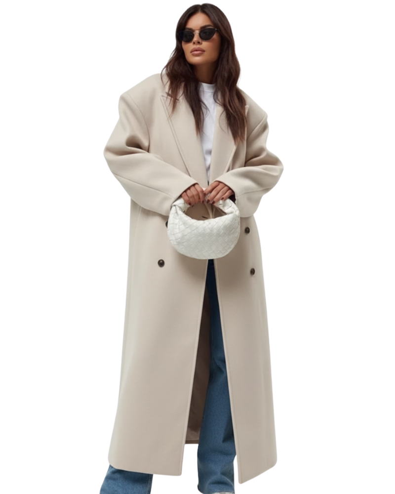 Claudia Women’s Oversized Winter Coat – Elegant Double-Breasted Long Wool Blend Jacket