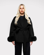 Livia Women’s Luxury Winter Coat – Long Belted Faux Fur Coat with Elegant Fit