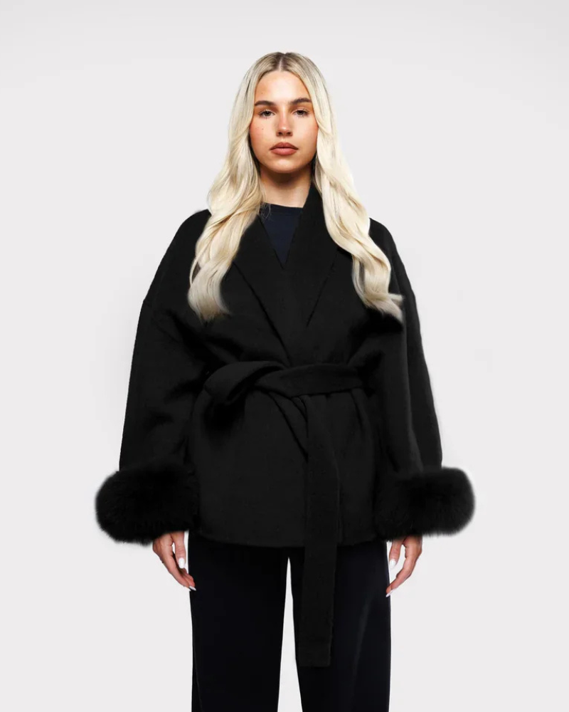 Livia Women’s Luxury Winter Coat – Long Belted Faux Fur Coat with Elegant Fit