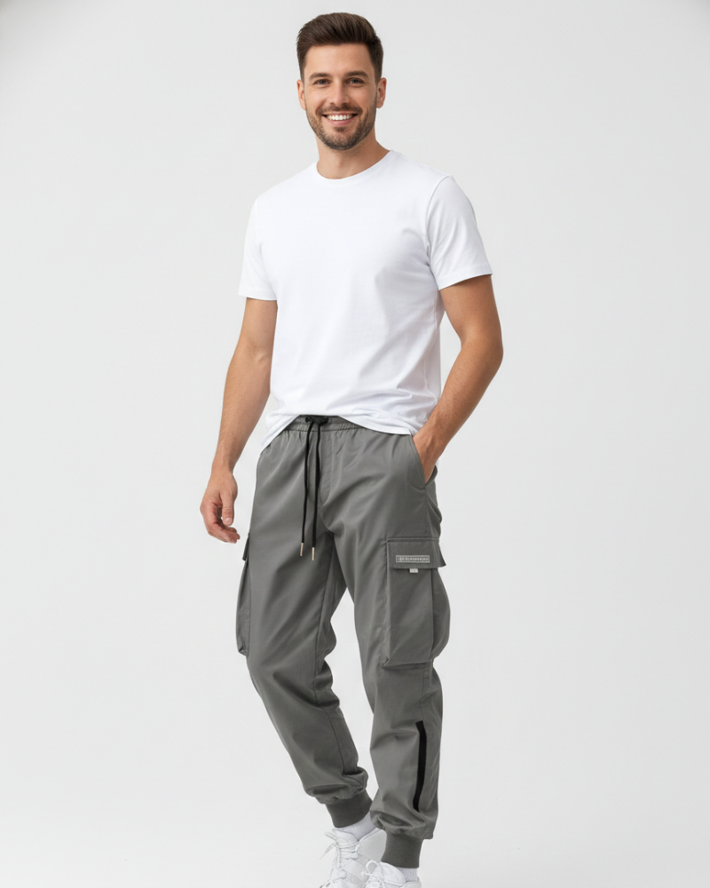 Davis Men’s Cargo Joggers – Stretch Utility Trousers with Elastic Cuffs & Pockets