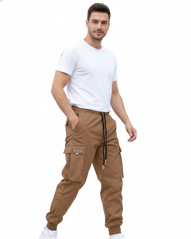 Davis Men’s Cargo Joggers – Stretch Utility Trousers with Elastic Cuffs & Pockets