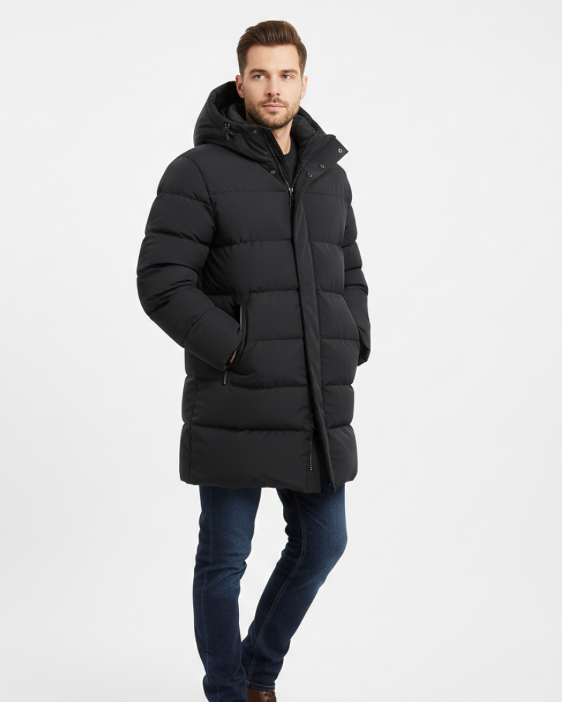 Arlo Men’s Long Puffer Coat – Insulated Winter Jacket with Hood & Thermal Warmth