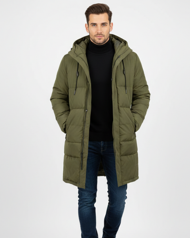 Arlo Men’s Long Puffer Coat – Insulated Winter Jacket with Hood & Thermal Warmth