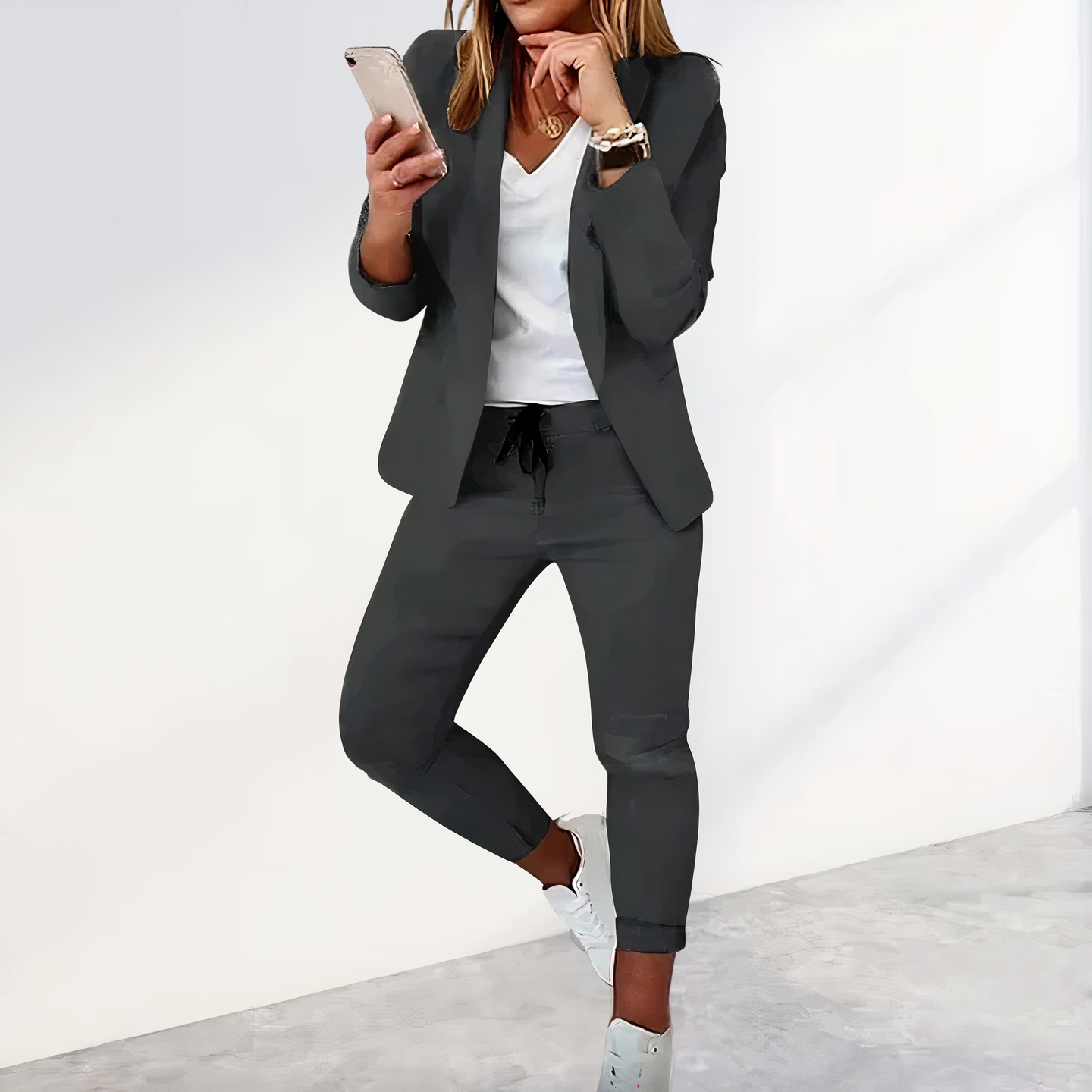 Kailani Women’s Trouser Suit – Elegant 2-Piece Blazer Set with Relaxed Fit Pants