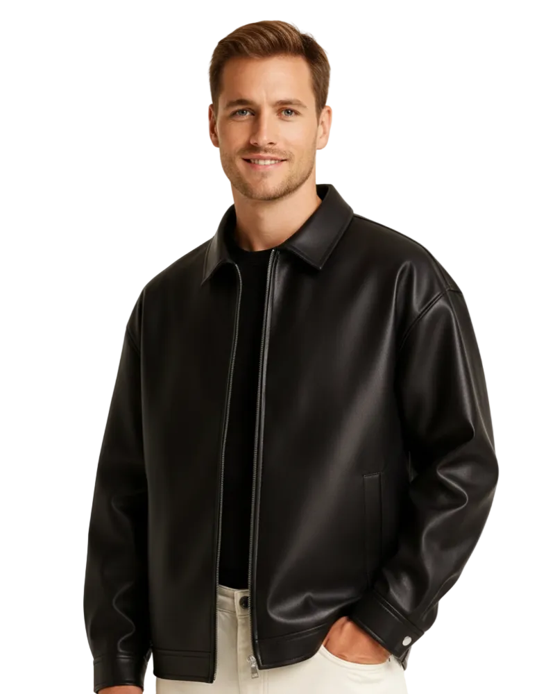 Mason Men’s Leather Jacket – Modern Zip-Up Urban Jacket with Structured Fit