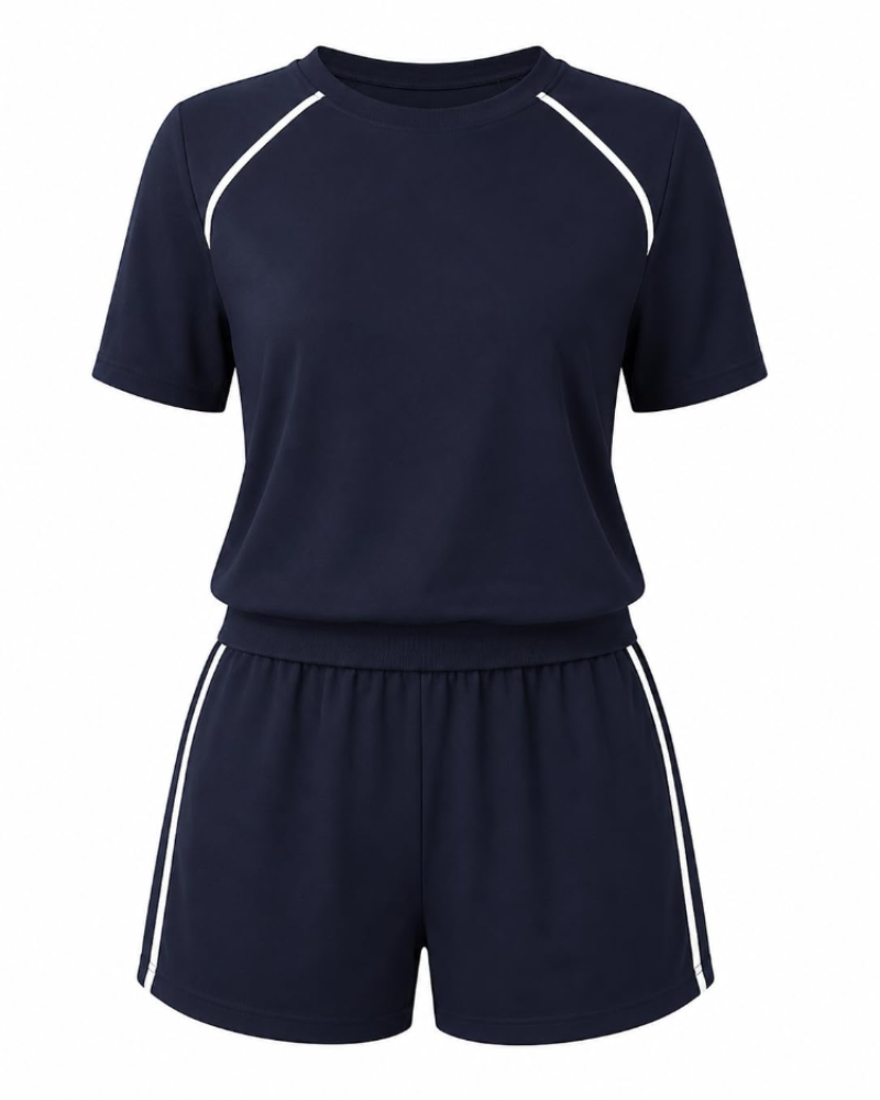Freyalyn Women's Two-Piece Set – Round Neck Short Sleeve Travel Outfit with Pockets