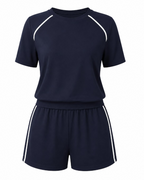 Freyalyn Women's Two-Piece Set – Round Neck Short Sleeve Travel Outfit with Pockets
