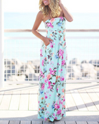 Aurora Women's Bohemian Maxi Dress – Flowy Beach Holiday Dress with Pockets