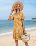 Sophie Women's Floral Dress – V-Neck A-Line Summer Dress with Pockets
