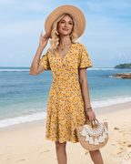 Sophie Women's Floral Dress – V-Neck A-Line Summer Dress with Pockets