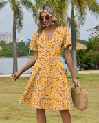 Sophie Women's Floral Dress – V-Neck A-Line Summer Dress with Pockets