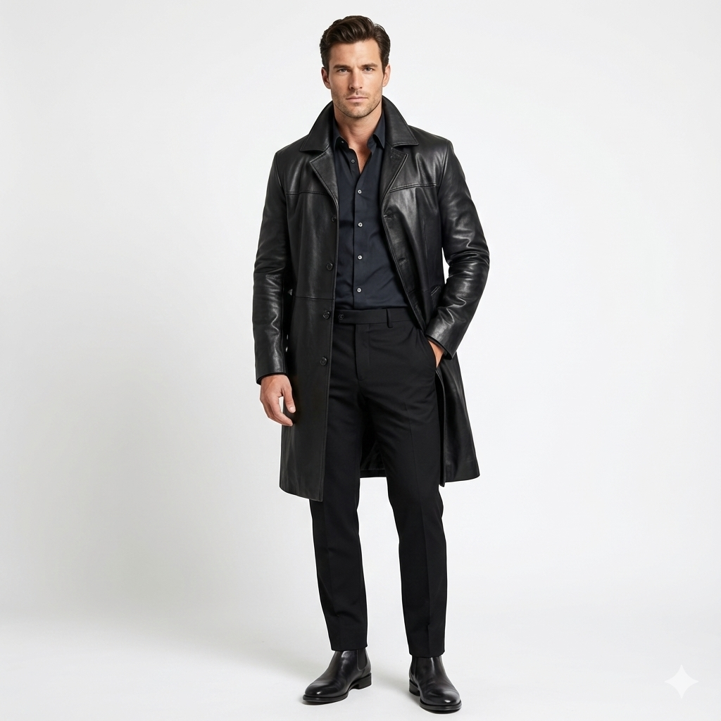 Marlo Men’s Long Trench Coat – Classic Buttoned Overcoat with Modern Tailored Fit