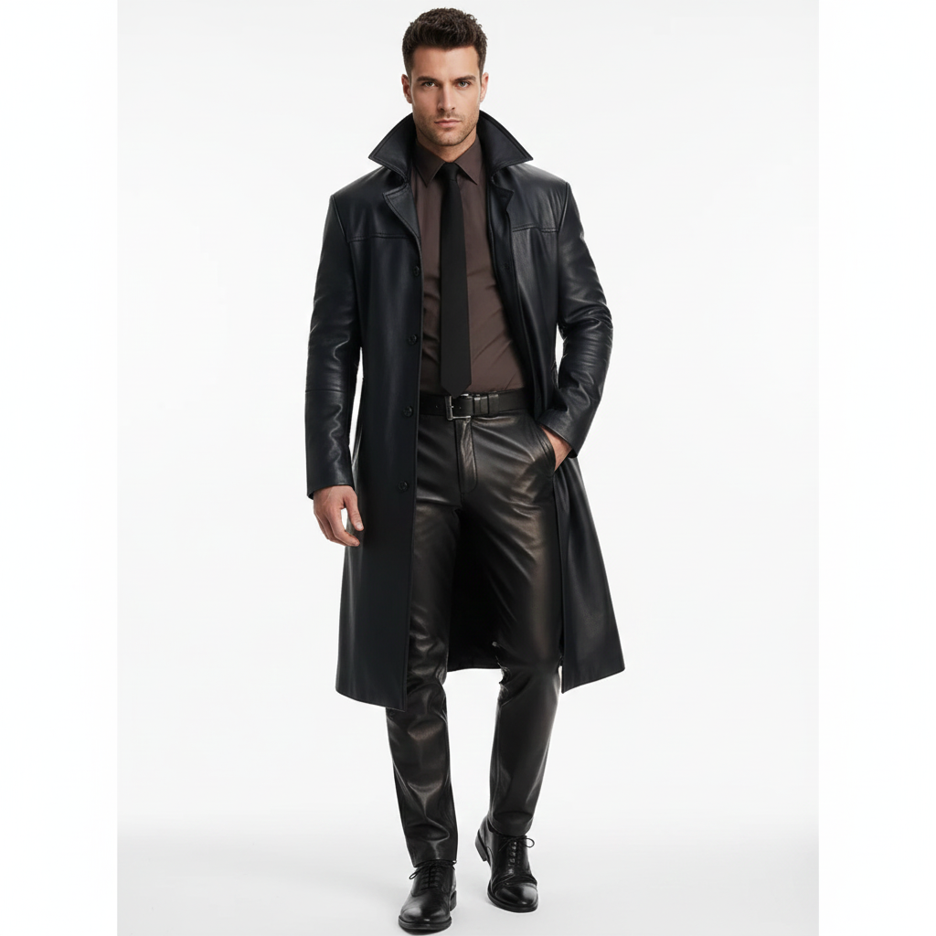 Marlo Men’s Long Trench Coat – Classic Buttoned Overcoat with Modern Tailored Fit