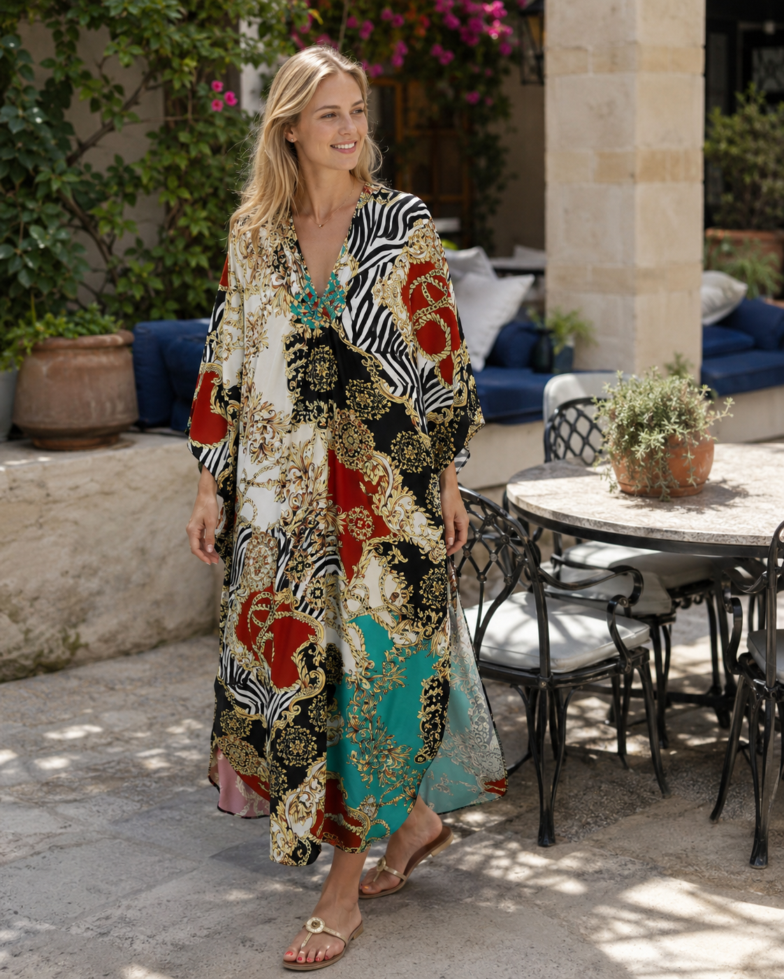 Serena Women’s V-Neck Kaftan Dress – Boho Maxi Beach Cover-Up