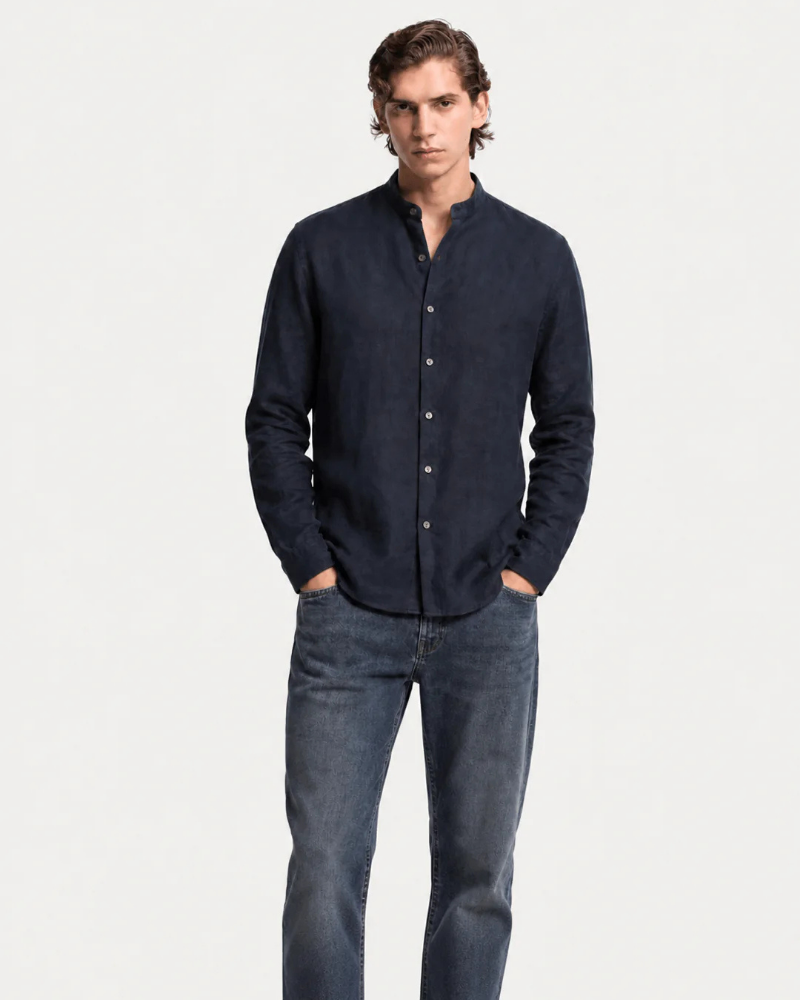 Ethan Men’s Linen Shirt – Casual Band Collar Summer Shirt